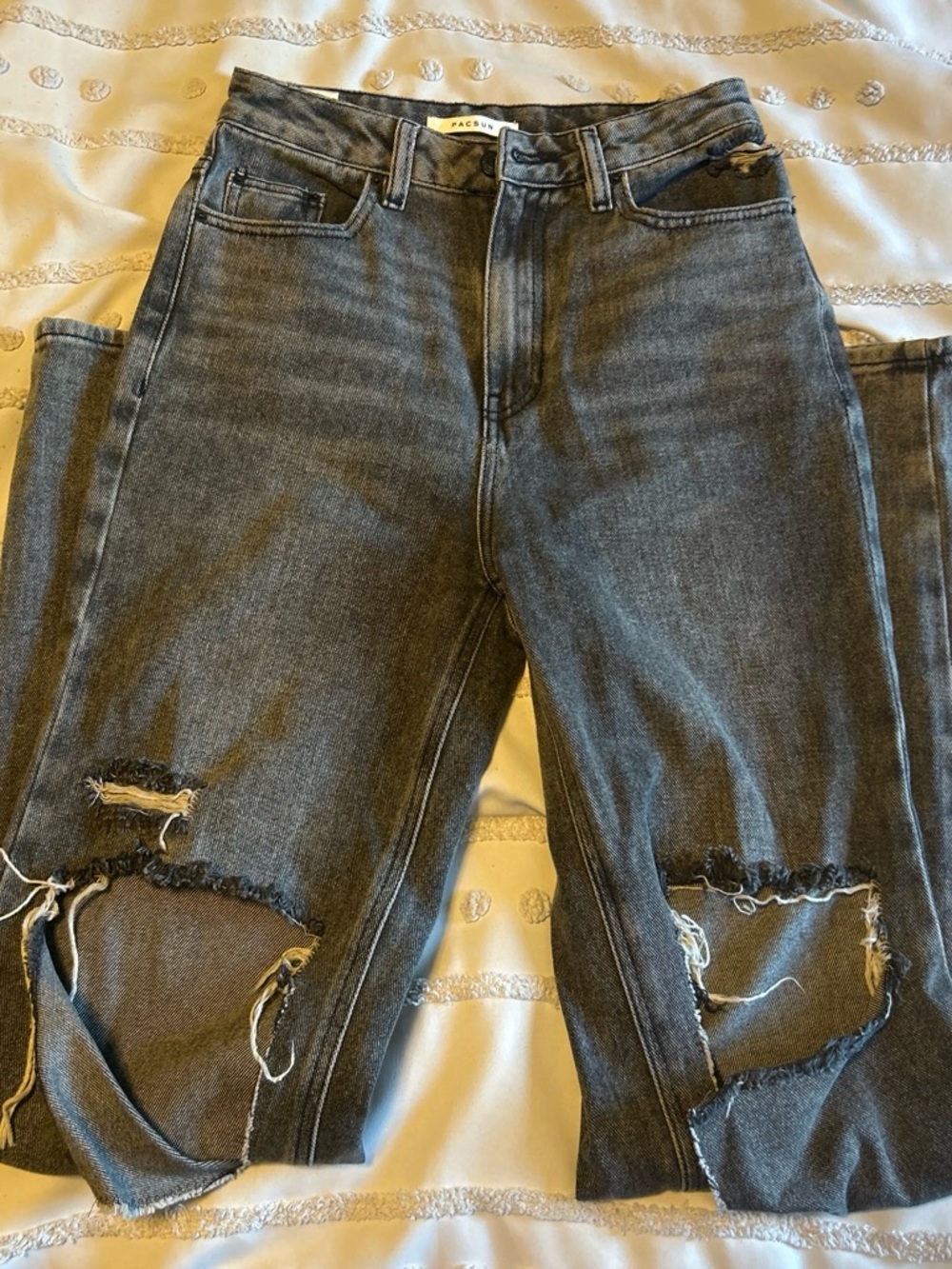 PacSun Women's Distressed High-Rise Black Grey Wash Jeans